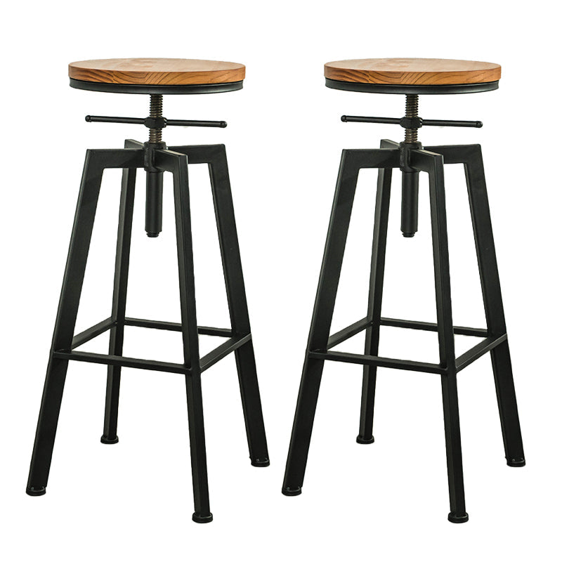 Modern Armless Counter Stool Iron Bar Stool with Wooden Seat and Pedal Black Backless 2 Piece Set Clearhalo 'Bar Furniture' 'Bar Stools' 'bar_stools' 'furn' 'furn_bar_stools' 'Furniture' 'Kitchen & Dining Furniture' 6076917