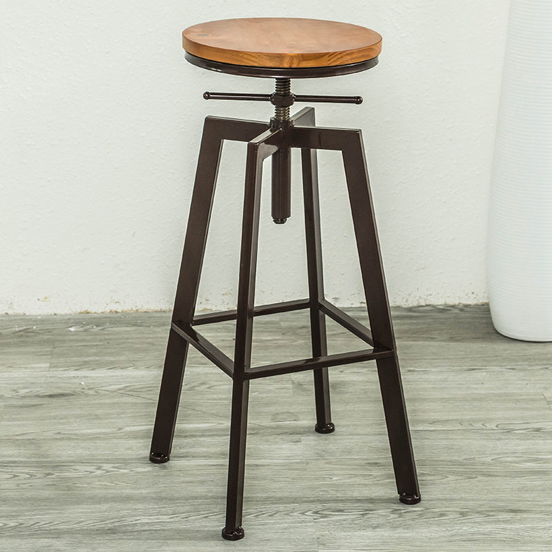 Modern Armless Counter Stool Iron Bar Stool with Wooden Seat and Pedal Clearhalo 'Bar Furniture' 'Bar Stools' 'bar_stools' 'furn' 'furn_bar_stools' 'Furniture' 'Kitchen & Dining Furniture' 6076918