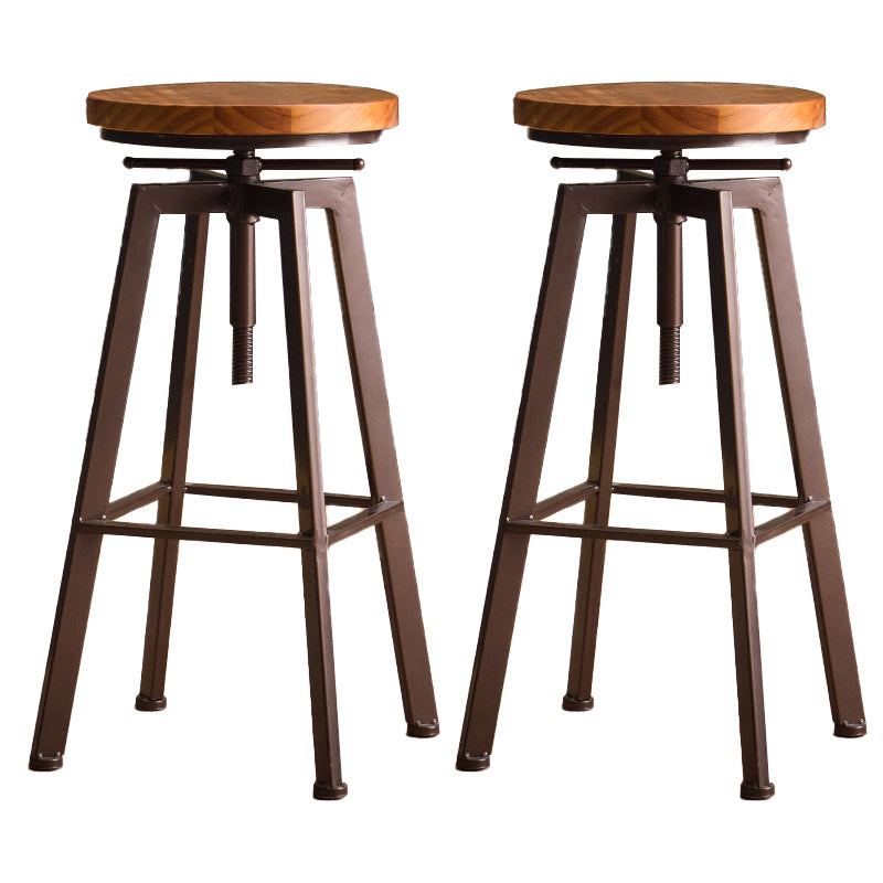 Modern Armless Counter Stool Iron Bar Stool with Wooden Seat and Pedal Coppery Backless 2 Piece Set Clearhalo 'Bar Furniture' 'Bar Stools' 'bar_stools' 'furn' 'furn_bar_stools' 'Furniture' 'Kitchen & Dining Furniture' 6076919