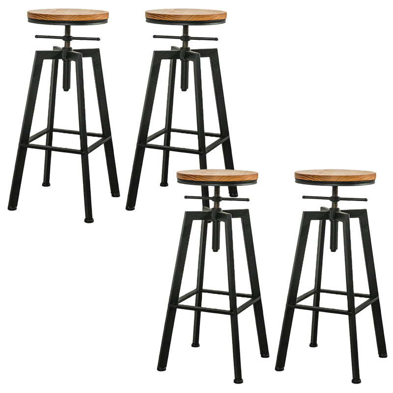 Modern Armless Counter Stool Iron Bar Stool with Wooden Seat and Pedal Black Backless 4 Piece Set Clearhalo 'Bar Furniture' 'Bar Stools' 'bar_stools' 'furn' 'furn_bar_stools' 'Furniture' 'Kitchen & Dining Furniture' 6076924