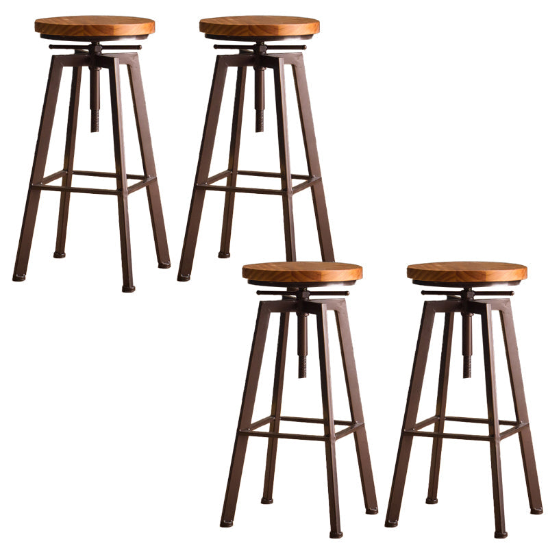 Modern Armless Counter Stool Iron Bar Stool with Wooden Seat and Pedal Coppery Backless 4 Piece Set Clearhalo 'Bar Furniture' 'Bar Stools' 'bar_stools' 'furn' 'furn_bar_stools' 'Furniture' 'Kitchen & Dining Furniture' 6076925