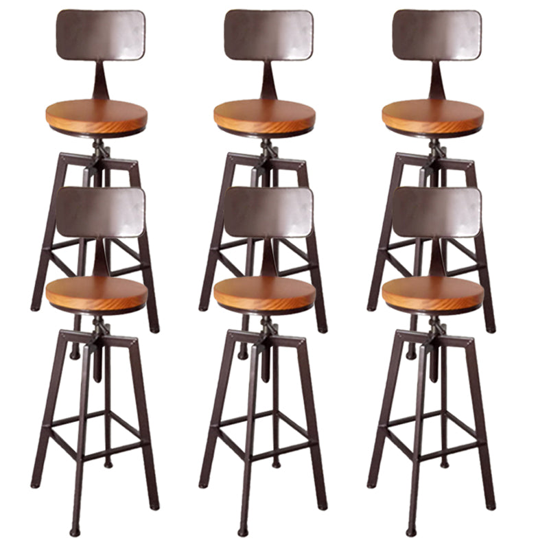 Modern Armless Counter Stool Iron Bar Stool with Wooden Seat and Pedal Coppery With Back 6 Piece Set Clearhalo 'Bar Furniture' 'Bar Stools' 'bar_stools' 'furn' 'furn_bar_stools' 'Furniture' 'Kitchen & Dining Furniture' 6076926