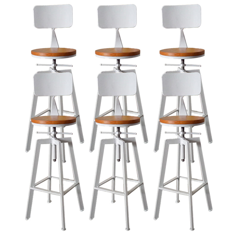 Modern Armless Counter Stool Iron Bar Stool with Wooden Seat and Pedal White With Back 6 Piece Set Clearhalo 'Bar Furniture' 'Bar Stools' 'bar_stools' 'furn' 'furn_bar_stools' 'Furniture' 'Kitchen & Dining Furniture' 6076927