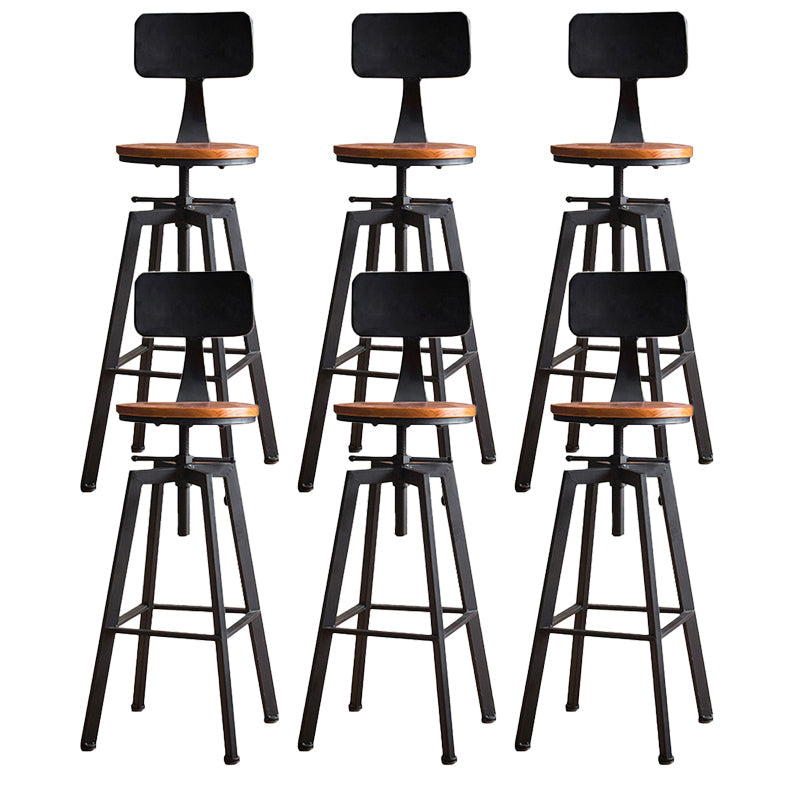 Modern Armless Counter Stool Iron Bar Stool with Wooden Seat and Pedal Black With Back 6 Piece Set Clearhalo 'Bar Furniture' 'Bar Stools' 'bar_stools' 'furn' 'furn_bar_stools' 'Furniture' 'Kitchen & Dining Furniture' 6076928