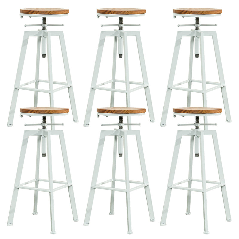 Modern Armless Counter Stool Iron Bar Stool with Wooden Seat and Pedal White Backless 6 Piece Set Clearhalo 'Bar Furniture' 'Bar Stools' 'bar_stools' 'furn' 'furn_bar_stools' 'Furniture' 'Kitchen & Dining Furniture' 6076929