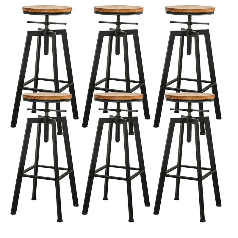 Modern Armless Counter Stool Iron Bar Stool with Wooden Seat and Pedal Black Backless 6 Piece Set Clearhalo 'Bar Furniture' 'Bar Stools' 'bar_stools' 'furn' 'furn_bar_stools' 'Furniture' 'Kitchen & Dining Furniture' 6076930