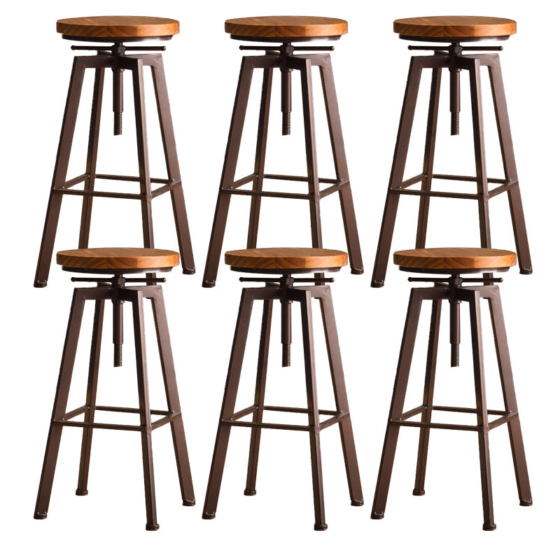 Modern Armless Counter Stool Iron Bar Stool with Wooden Seat and Pedal Coppery Backless 6 Piece Set Clearhalo 'Bar Furniture' 'Bar Stools' 'bar_stools' 'furn' 'furn_bar_stools' 'Furniture' 'Kitchen & Dining Furniture' 6076931