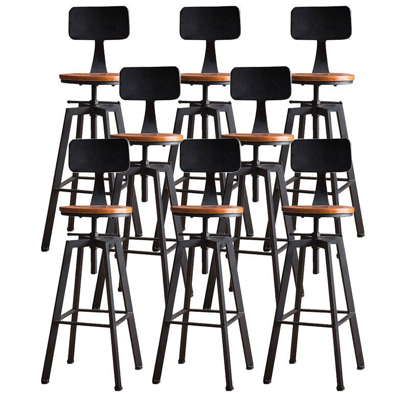 Modern Armless Counter Stool Iron Bar Stool with Wooden Seat and Pedal Black With Back 8 Piece Set Clearhalo 'Bar Furniture' 'Bar Stools' 'bar_stools' 'furn' 'furn_bar_stools' 'Furniture' 'Kitchen & Dining Furniture' 6076934