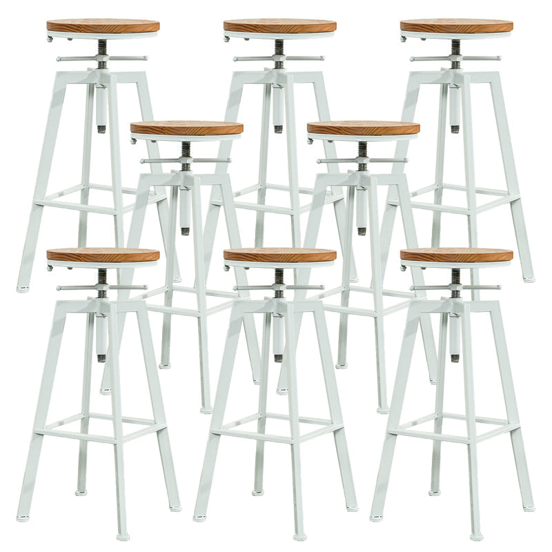 Modern Armless Counter Stool Iron Bar Stool with Wooden Seat and Pedal White Backless 8 Piece Set Clearhalo 'Bar Furniture' 'Bar Stools' 'bar_stools' 'furn' 'furn_bar_stools' 'Furniture' 'Kitchen & Dining Furniture' 6076935