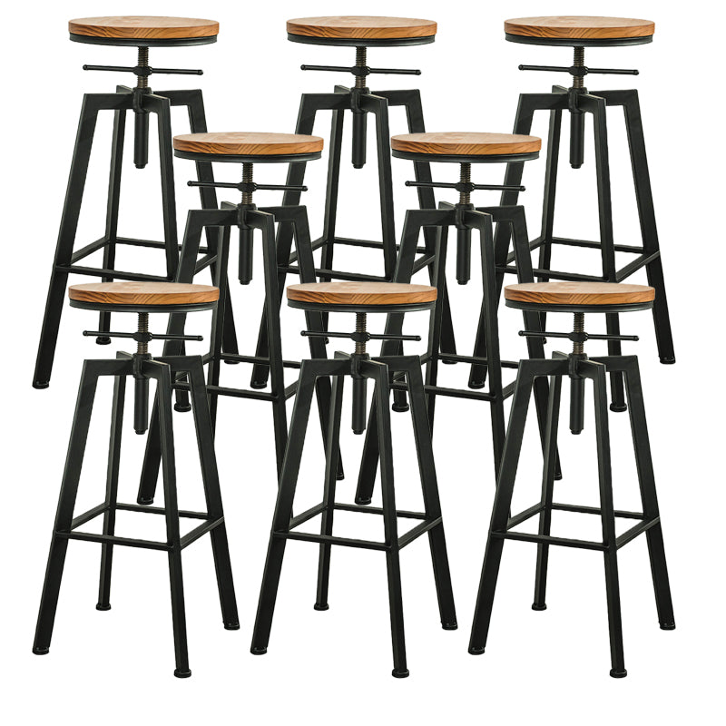 Modern Armless Counter Stool Iron Bar Stool with Wooden Seat and Pedal Black Backless 8 Piece Set Clearhalo 'Bar Furniture' 'Bar Stools' 'bar_stools' 'furn' 'furn_bar_stools' 'Furniture' 'Kitchen & Dining Furniture' 6076936