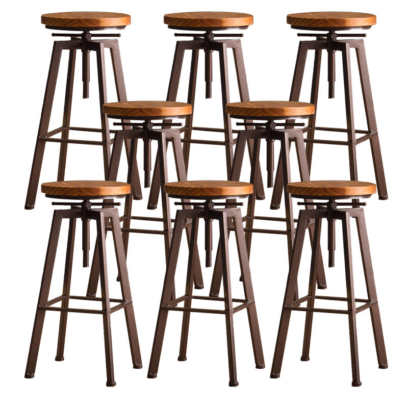 Modern Armless Counter Stool Iron Bar Stool with Wooden Seat and Pedal Coppery Backless 8 Piece Set Clearhalo 'Bar Furniture' 'Bar Stools' 'bar_stools' 'furn' 'furn_bar_stools' 'Furniture' 'Kitchen & Dining Furniture' 6076937
