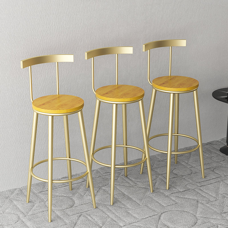 Modern Armless Backrest Counter Stool Iron Bar Stool with Wooden Seat and Pedal