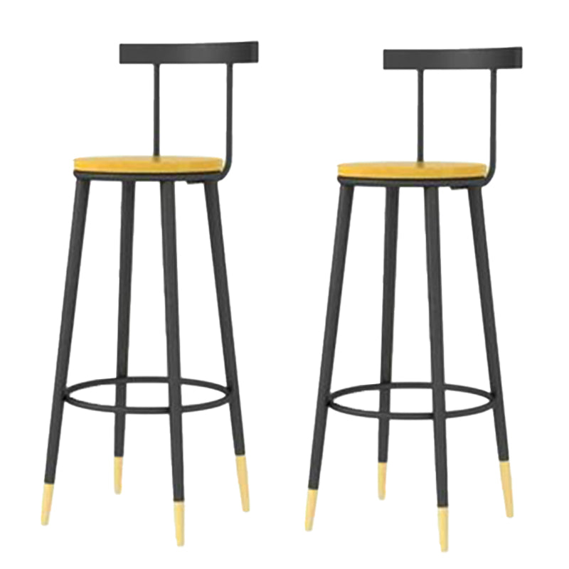Modern Armless Backrest Counter Stool Iron Bar Stool with Wooden Seat and Pedal