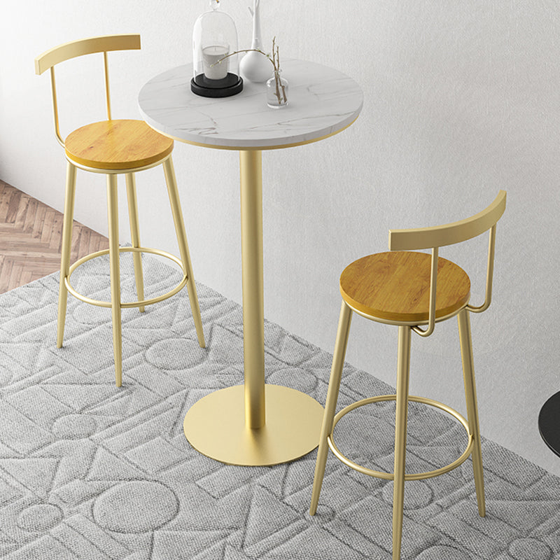 Modern Armless Backrest Counter Stool Iron Bar Stool with Wooden Seat and Pedal