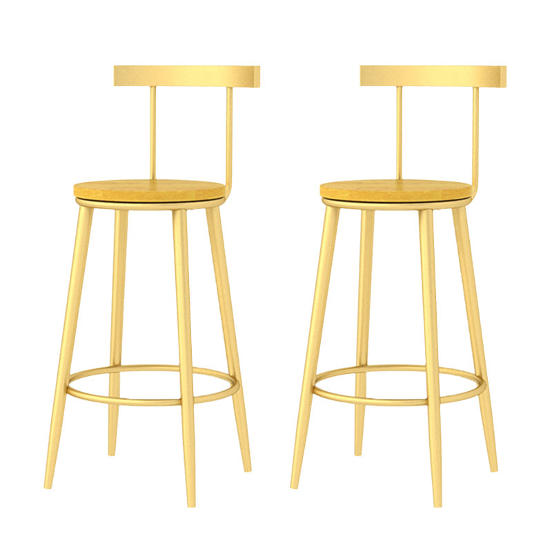 Modern Armless Backrest Counter Stool Iron Bar Stool with Wooden Seat and Pedal