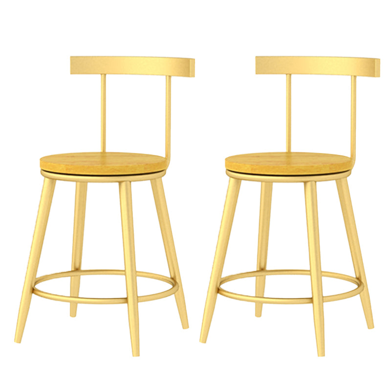 Modern Armless Backrest Counter Stool Iron Bar Stool with Wooden Seat and Pedal