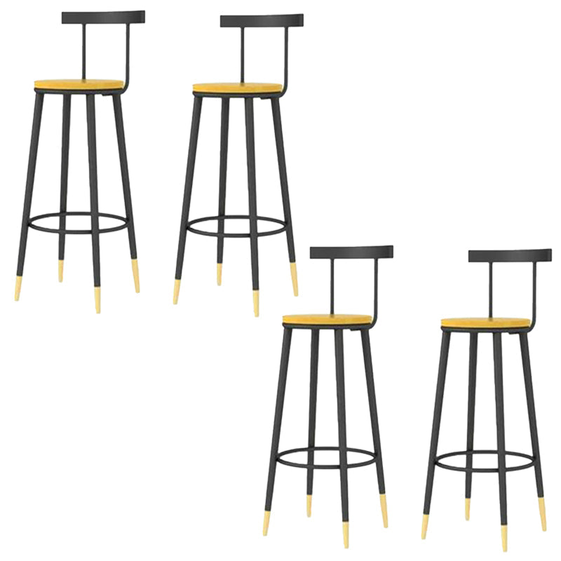 Modern Armless Backrest Counter Stool Iron Bar Stool with Wooden Seat and Pedal