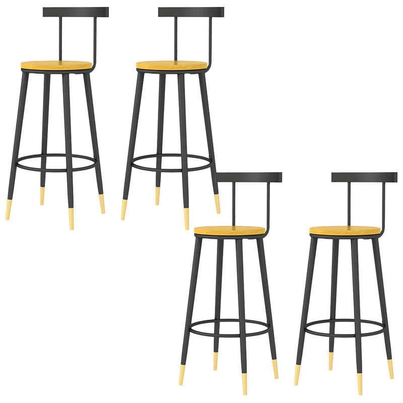 Modern Armless Backrest Counter Stool Iron Bar Stool with Wooden Seat and Pedal