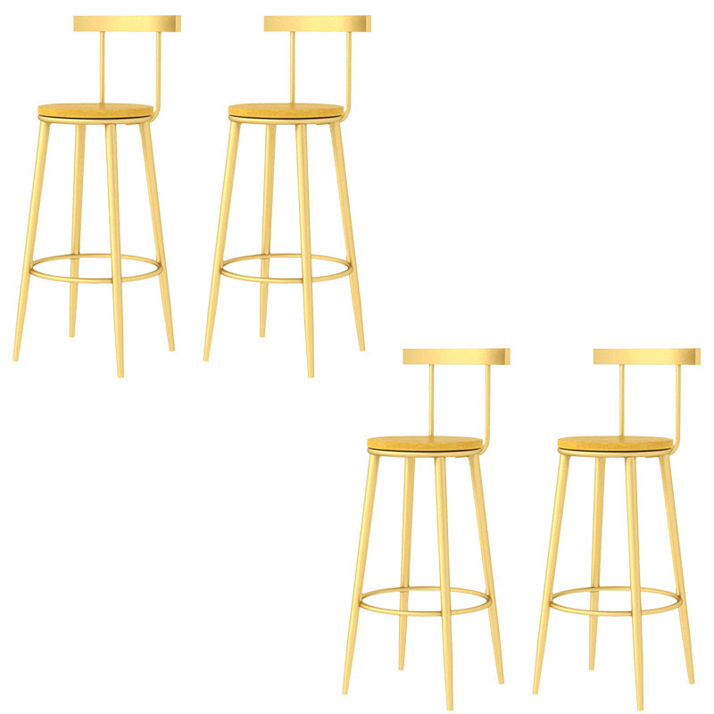 Modern Armless Backrest Counter Stool Iron Bar Stool with Wooden Seat and Pedal