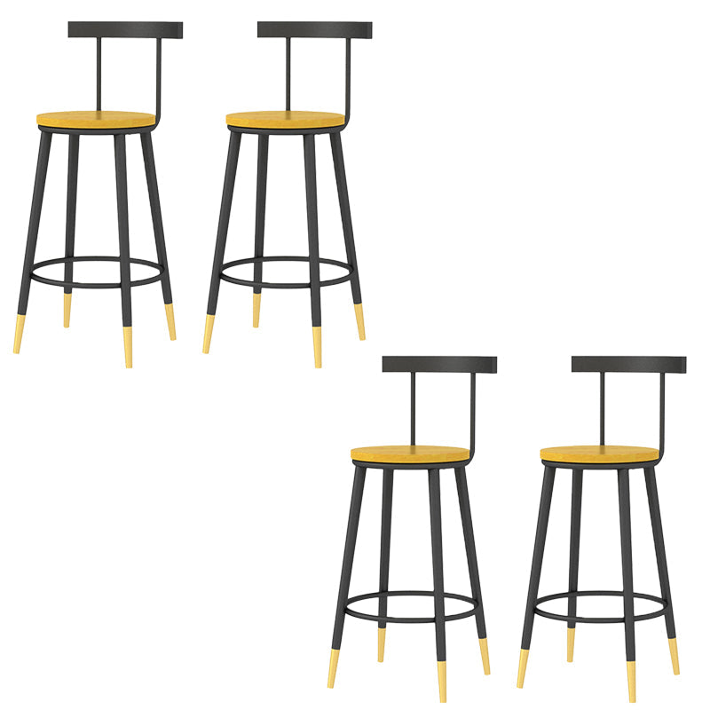 Modern Armless Backrest Counter Stool Iron Bar Stool with Wooden Seat and Pedal