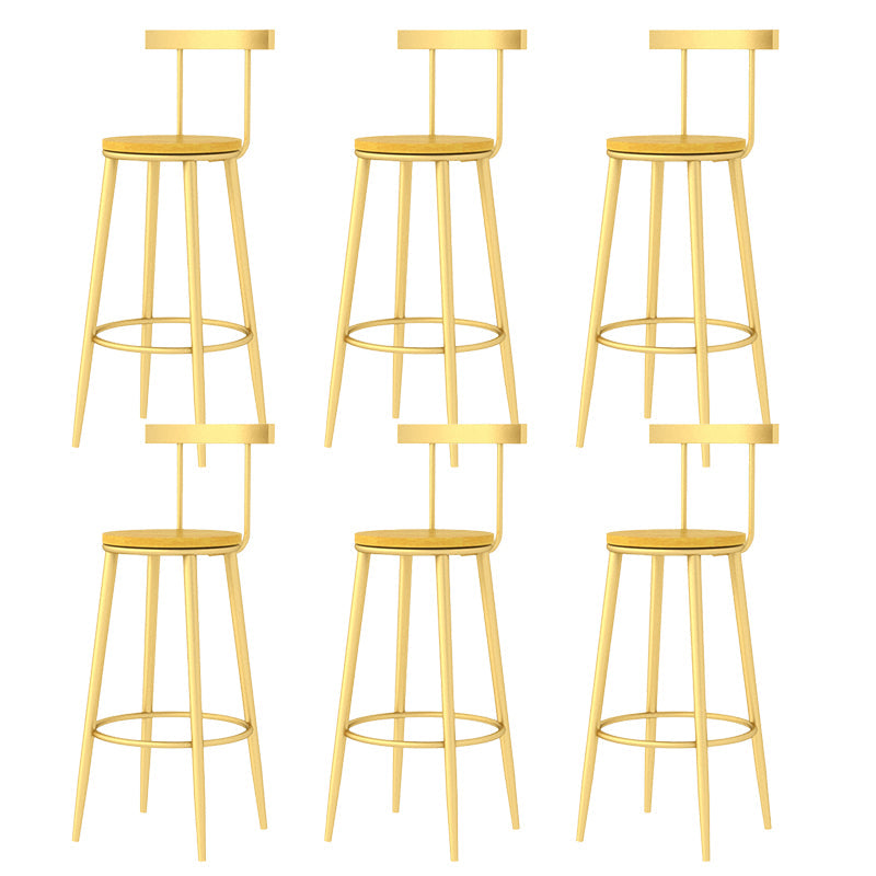 Modern Armless Backrest Counter Stool Iron Bar Stool with Wooden Seat and Pedal