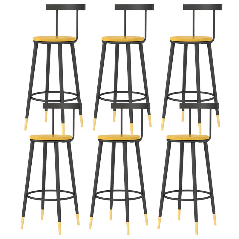 Modern Armless Backrest Counter Stool Iron Bar Stool with Wooden Seat and Pedal