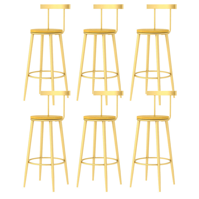 Modern Armless Backrest Counter Stool Iron Bar Stool with Wooden Seat and Pedal