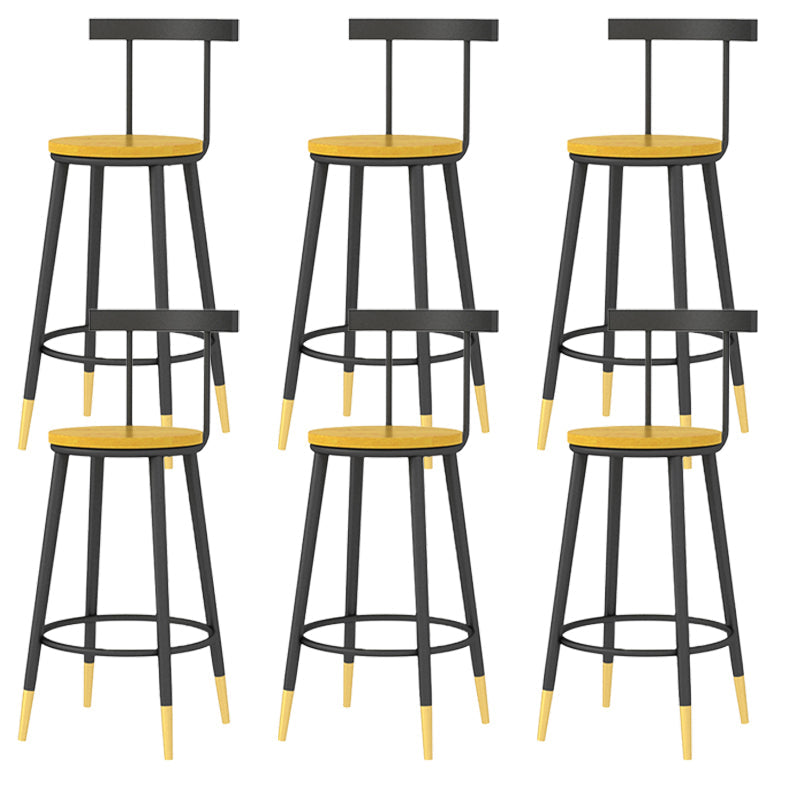 Modern Armless Backrest Counter Stool Iron Bar Stool with Wooden Seat and Pedal