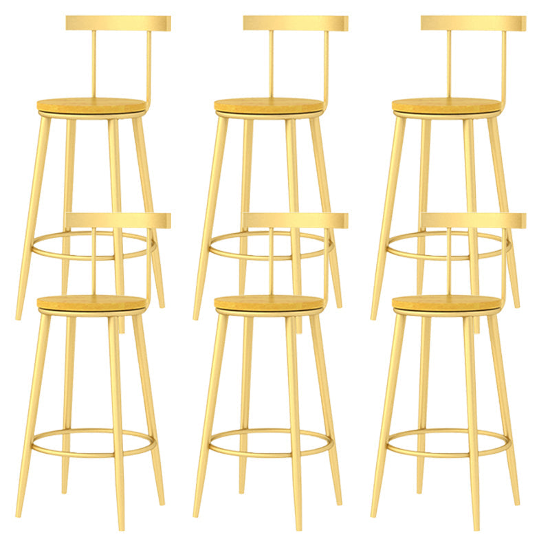 Modern Armless Backrest Counter Stool Iron Bar Stool with Wooden Seat and Pedal