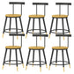 Modern Armless Backrest Counter Stool Iron Bar Stool with Wooden Seat and Pedal