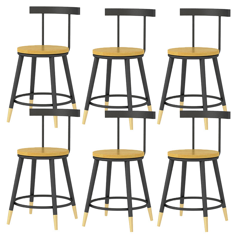 Modern Armless Backrest Counter Stool Iron Bar Stool with Wooden Seat and Pedal