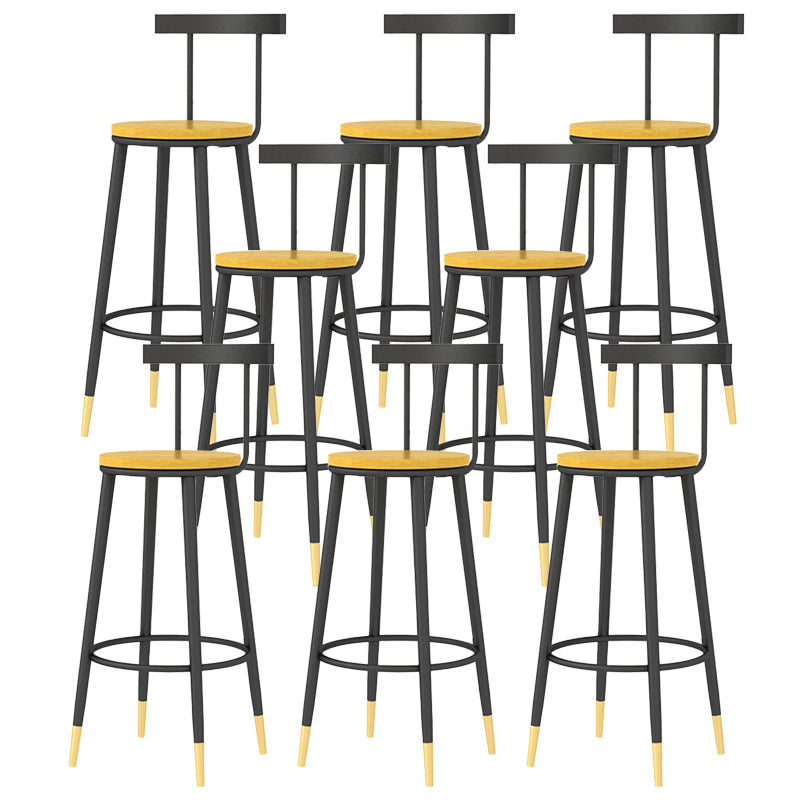 Modern Armless Backrest Counter Stool Iron Bar Stool with Wooden Seat and Pedal