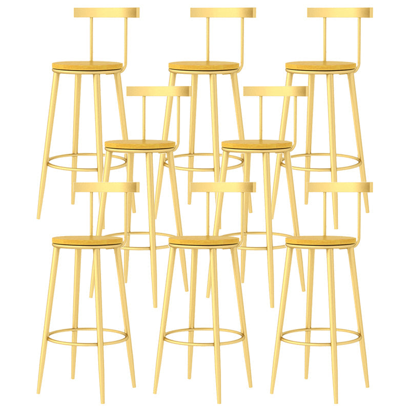 Modern Armless Backrest Counter Stool Iron Bar Stool with Wooden Seat and Pedal