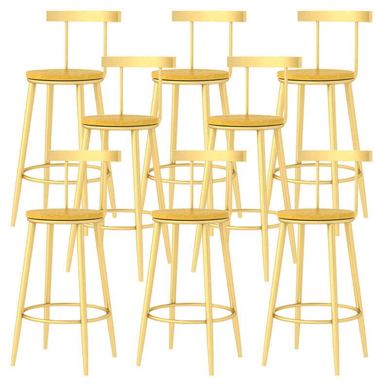 Modern Armless Backrest Counter Stool Iron Bar Stool with Wooden Seat and Pedal