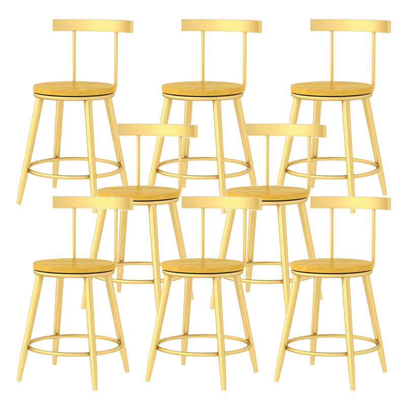 Modern Armless Backrest Counter Stool Iron Bar Stool with Wooden Seat and Pedal