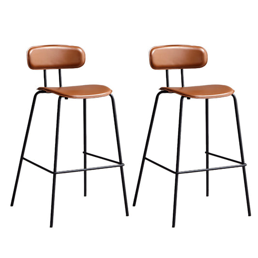 Matte Finish Leather Barstool Nordic Style Coffee Shop Low Back Stool Brown 2 Piece Set