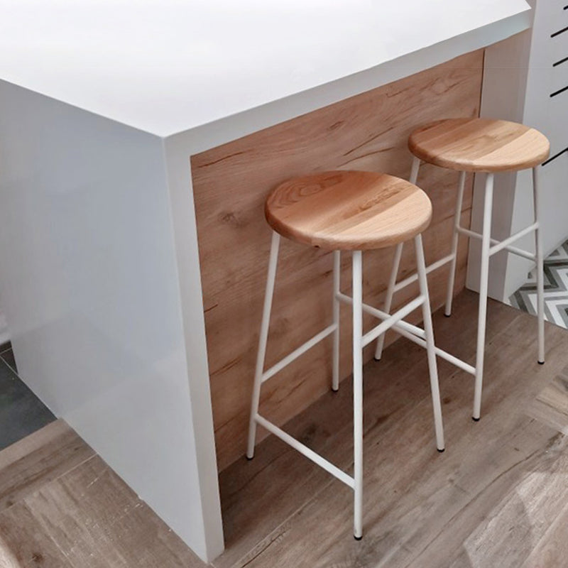 Modern Solid Wood Counter-height Stool Footrest Coffee Shop Round Bar Stools