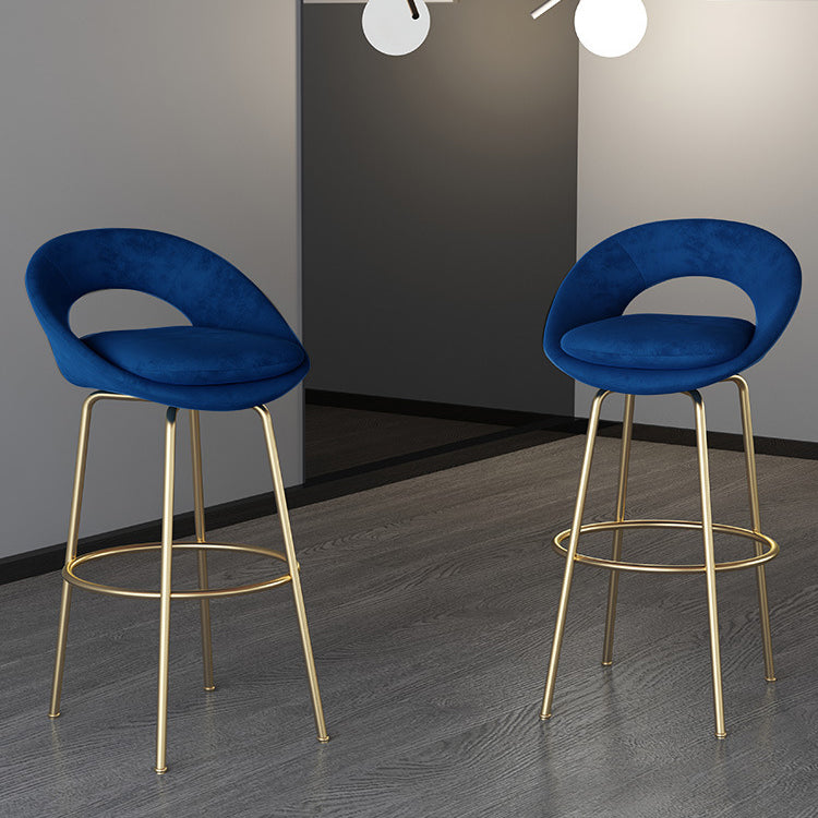 Contemporary Armless Backrest Counter Stool Iron Bar Stool with Cushion and Footrest