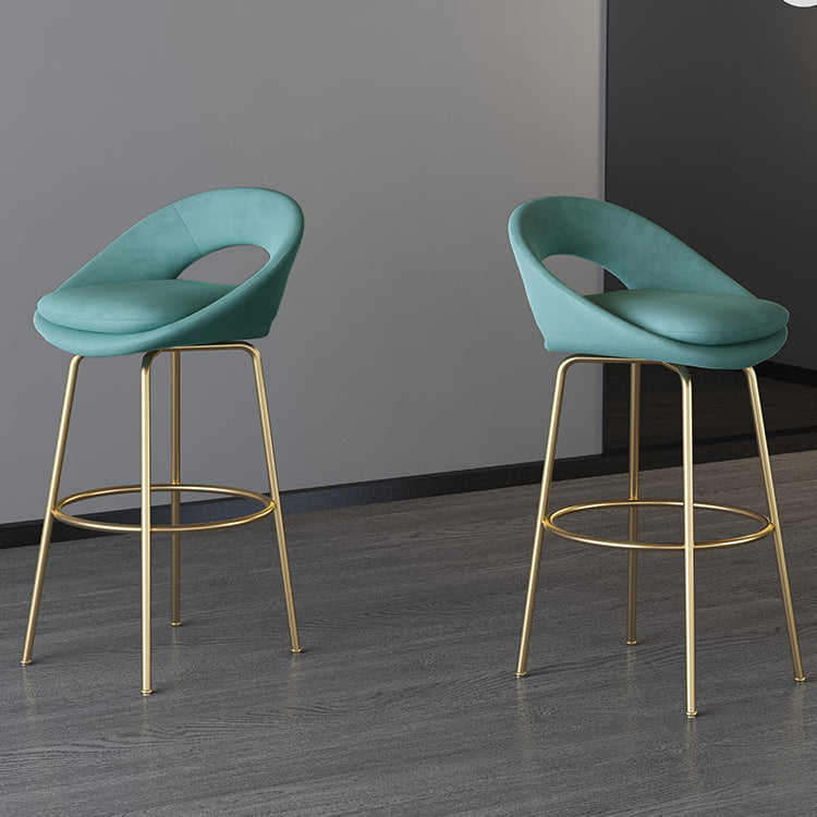 Contemporary Armless Backrest Counter Stool Iron Bar Stool with Cushion and Footrest