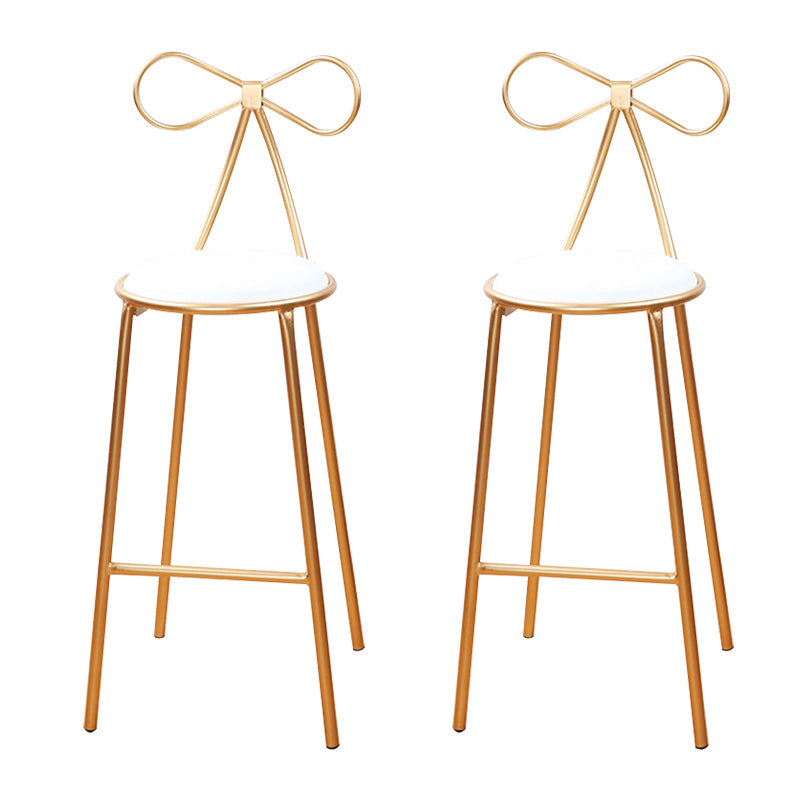 Round Leather and Metal Counter Stool Scandinavian Low Back Counter Bar Stool White 2 Piece Set Counter Stool(26"H) Clearhalo 'Bar Furniture' 'Bar Stools' 'bar_stools' 'furn' 'furn_bar_stools' 'Furniture' 'Kitchen & Dining Furniture' 6077565