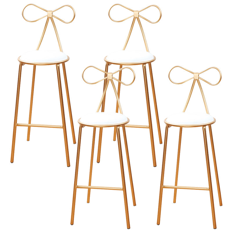Round Leather and Metal Counter Stool Scandinavian Low Back Counter Bar Stool White 4 Piece Set Counter Stool(26"H) Clearhalo 'Bar Furniture' 'Bar Stools' 'bar_stools' 'furn' 'furn_bar_stools' 'Furniture' 'Kitchen & Dining Furniture' 6077568