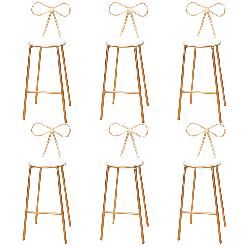 Round Leather and Metal Counter Stool Scandinavian Low Back Counter Bar Stool White 6 Piece Set Counter Stool(26"H) Clearhalo 'Bar Furniture' 'Bar Stools' 'bar_stools' 'furn' 'furn_bar_stools' 'Furniture' 'Kitchen & Dining Furniture' 6077570