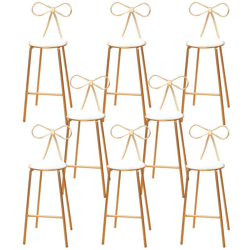 Round Leather and Metal Counter Stool Scandinavian Low Back Counter Bar Stool White 8 Piece Set Counter Stool(26"H) Clearhalo 'Bar Furniture' 'Bar Stools' 'bar_stools' 'furn' 'furn_bar_stools' 'Furniture' 'Kitchen & Dining Furniture' 6077572