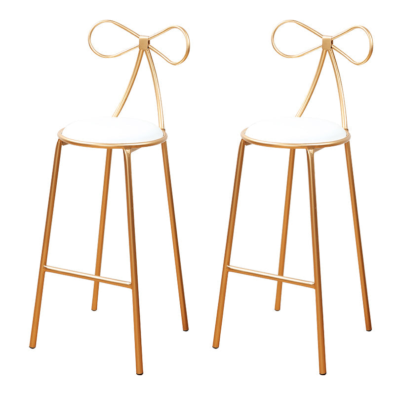 Round Leather and Metal Counter Stool Scandinavian Low Back Counter Bar Stool White 2 Piece Set Bar Stool(30"H) Clearhalo 'Bar Furniture' 'Bar Stools' 'bar_stools' 'furn' 'furn_bar_stools' 'Furniture' 'Kitchen & Dining Furniture' 6077575