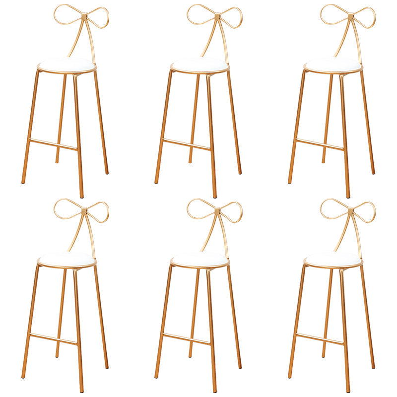 Round Leather and Metal Counter Stool Scandinavian Low Back Counter Bar Stool White 6 Piece Set Bar Stool(30"H) Clearhalo 'Bar Furniture' 'Bar Stools' 'bar_stools' 'furn' 'furn_bar_stools' 'Furniture' 'Kitchen & Dining Furniture' 6077580