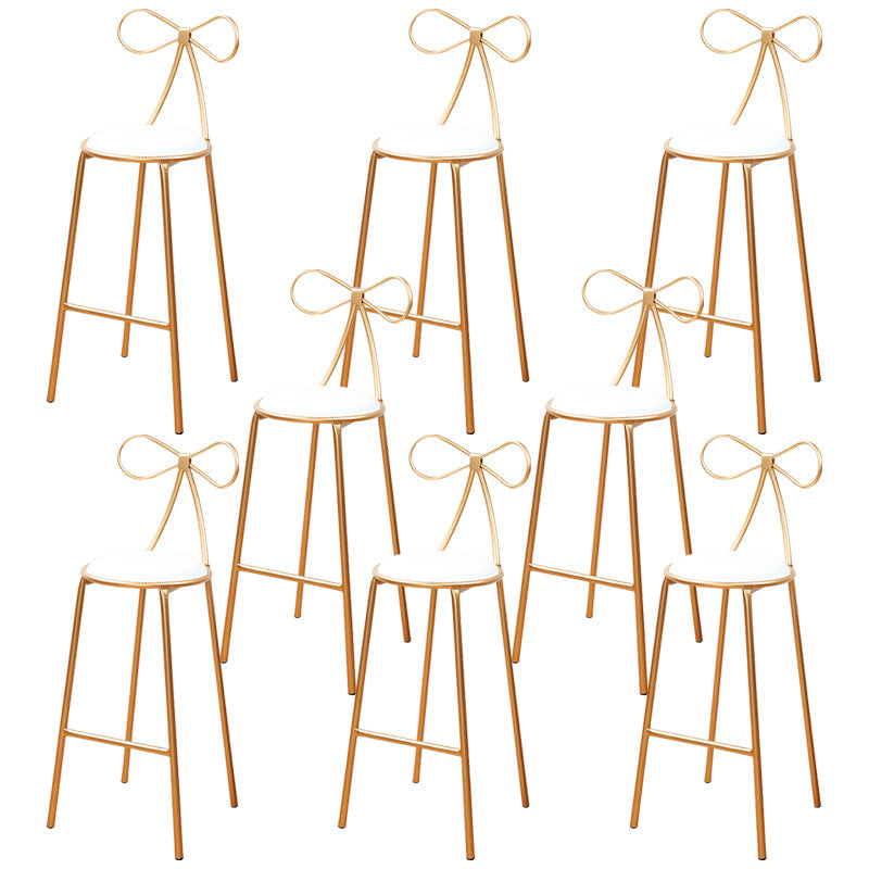 Round Leather and Metal Counter Stool Scandinavian Low Back Counter Bar Stool White 8 Piece Set Bar Stool(30"H) Clearhalo 'Bar Furniture' 'Bar Stools' 'bar_stools' 'furn' 'furn_bar_stools' 'Furniture' 'Kitchen & Dining Furniture' 6077582