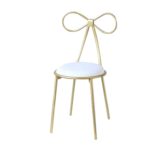 Round Leather and Metal Counter Stool Scandinavian Low Back Counter Bar Stool White 1 Piece Short Stool(18"H)