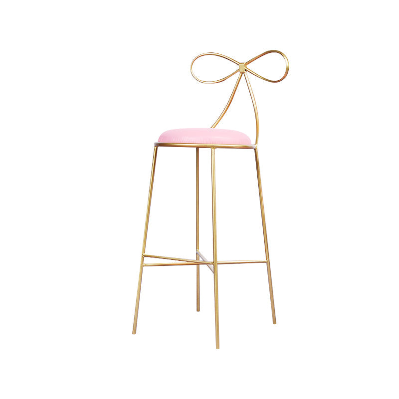 Round Leather and Metal Counter Stool Scandinavian Low Back Counter Bar Stool Pink 1 Piece Counter Stool(26"H) Clearhalo 'Bar Furniture' 'Bar Stools' 'bar_stools' 'furn' 'furn_bar_stools' 'Furniture' 'Kitchen & Dining Furniture' 6077590