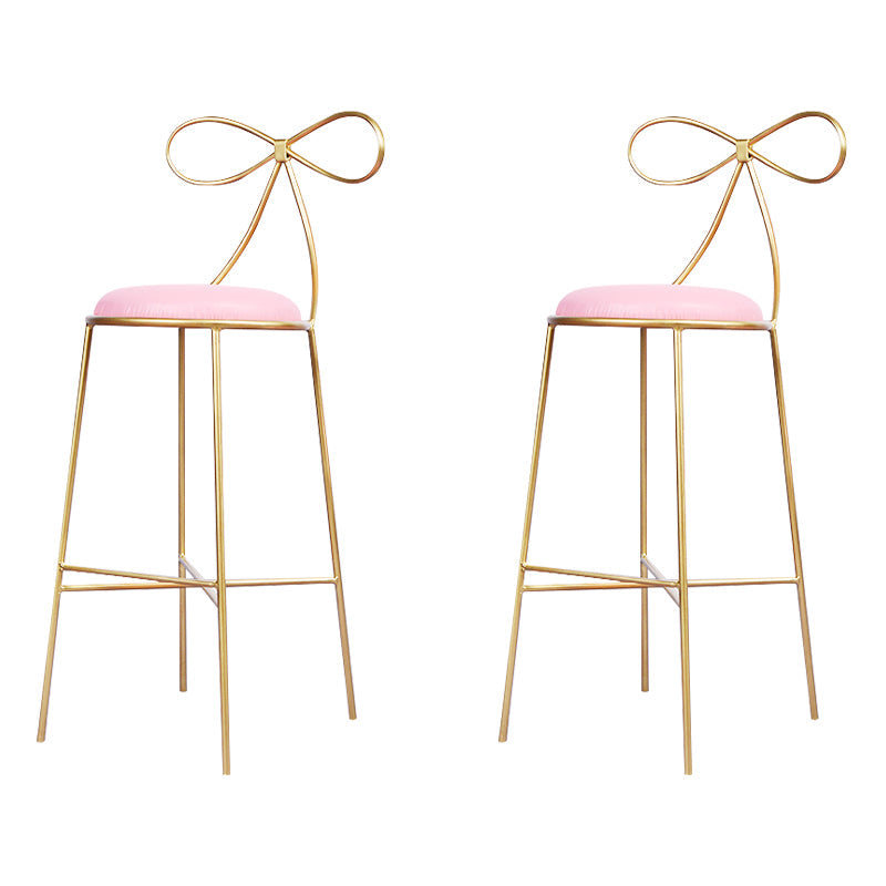 Round Leather and Metal Counter Stool Scandinavian Low Back Counter Bar Stool Pink 2 Piece Set Counter Stool(26"H) Clearhalo 'Bar Furniture' 'Bar Stools' 'bar_stools' 'furn' 'furn_bar_stools' 'Furniture' 'Kitchen & Dining Furniture' 6077591