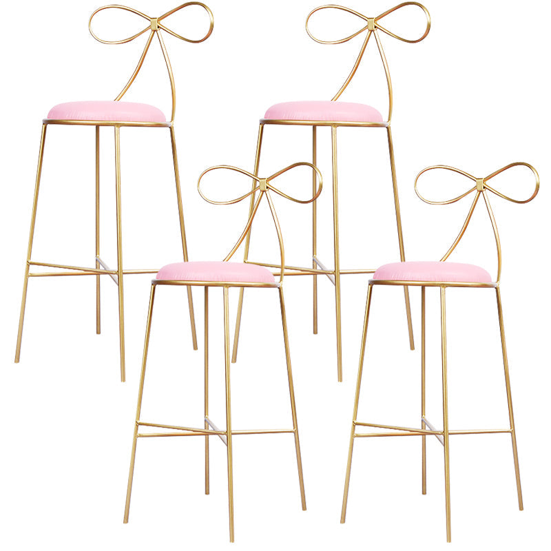 Round Leather and Metal Counter Stool Scandinavian Low Back Counter Bar Stool Pink 4 Piece Set Counter Stool(26"H) Clearhalo 'Bar Furniture' 'Bar Stools' 'bar_stools' 'furn' 'furn_bar_stools' 'Furniture' 'Kitchen & Dining Furniture' 6077592